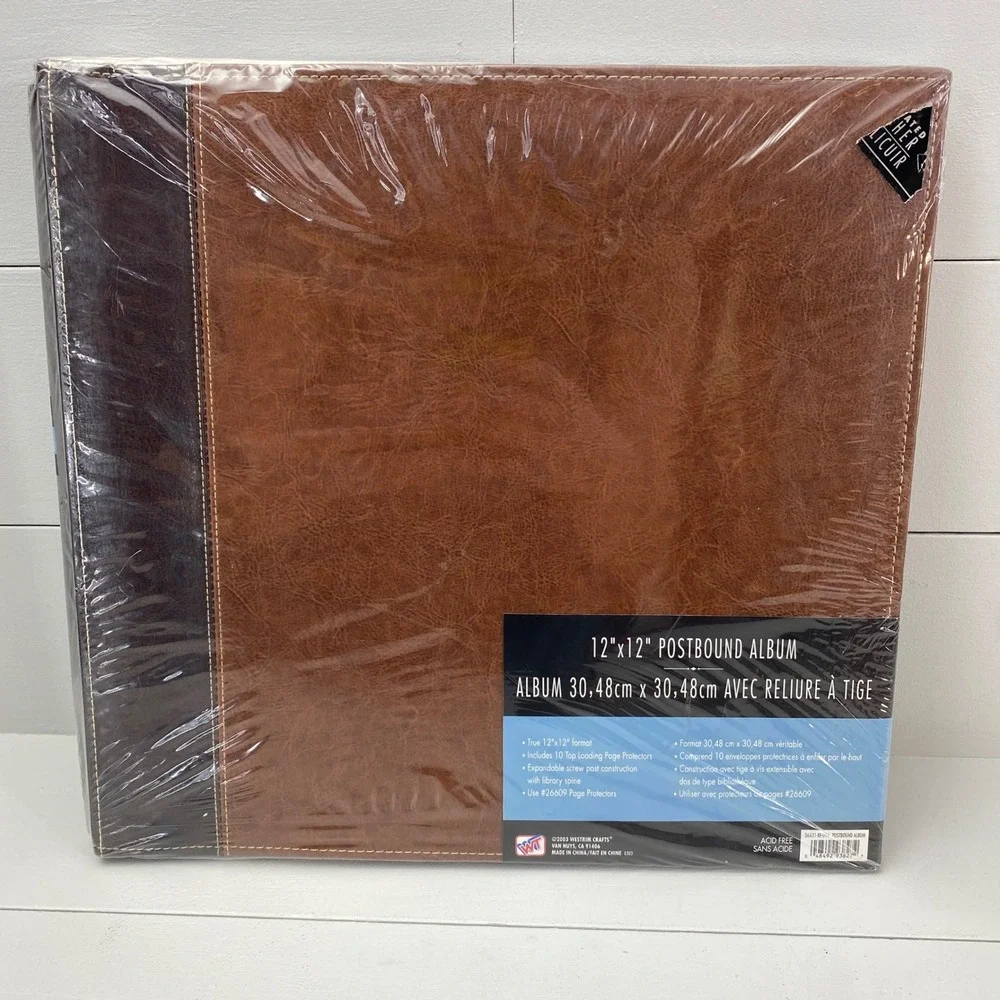 Westrim Crafts 12x12 Postbound Scrapbook Album Faux Leather Brown Vtg 2003